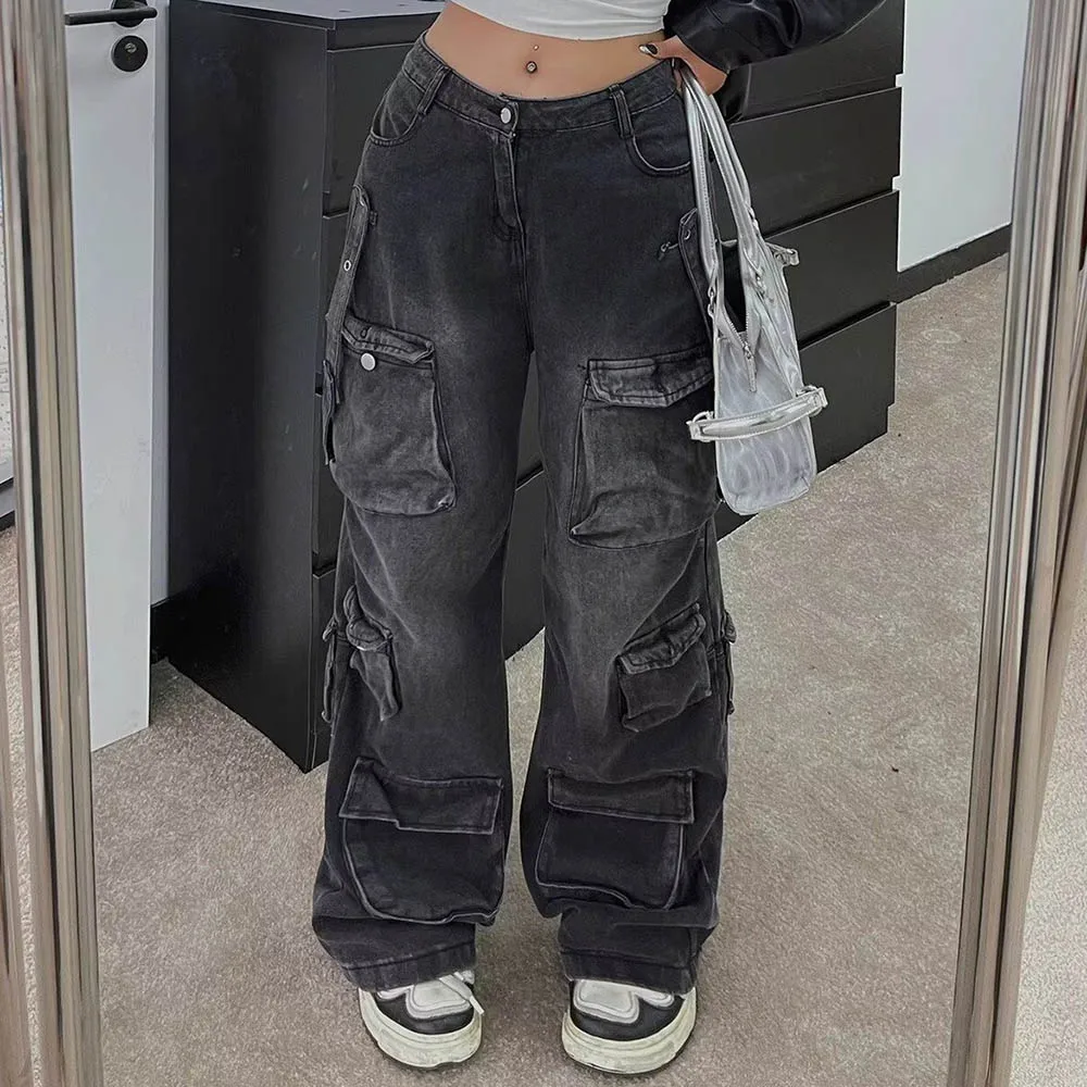 الخريف الرجال متعددة جيب مستقيم الجينز الأمريكية الرجعية موضة الاتجاه الشارع الهيب هوب فضفاض عادية المتخصصة الرجال قيعان 2025 #5