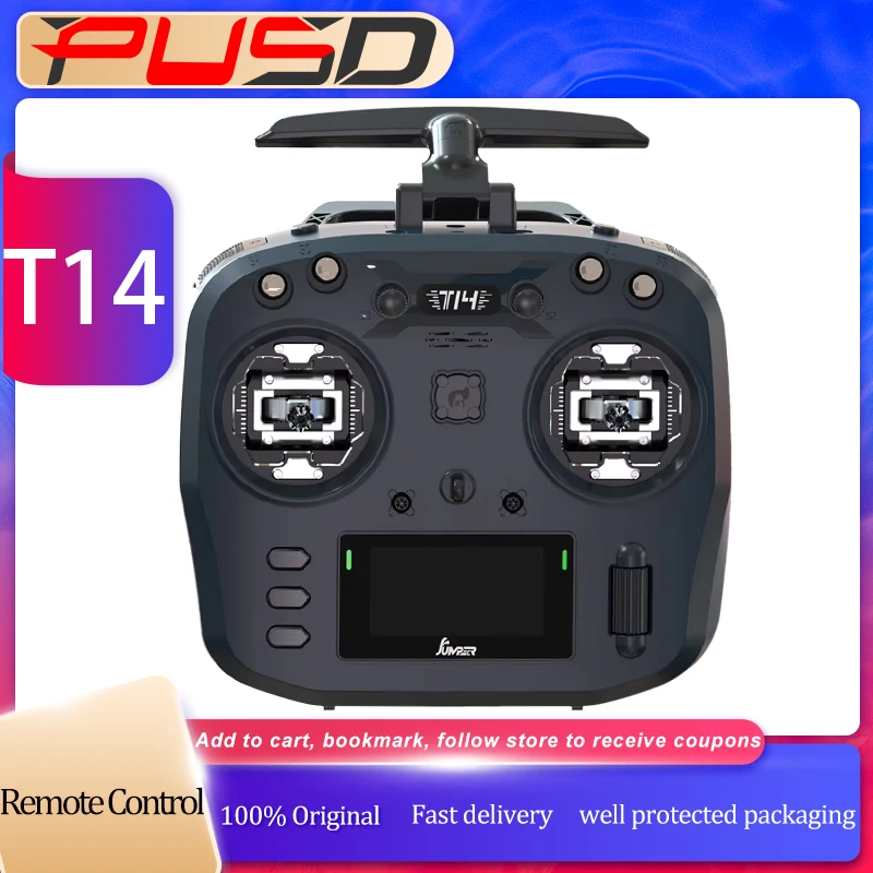 

Jumper T14 Remote Control for FPV Drone - 2.4Ghz/915Mhz 1W ELRS CNC Hall Sensor Gimbals OLED Display Stable RC Signal