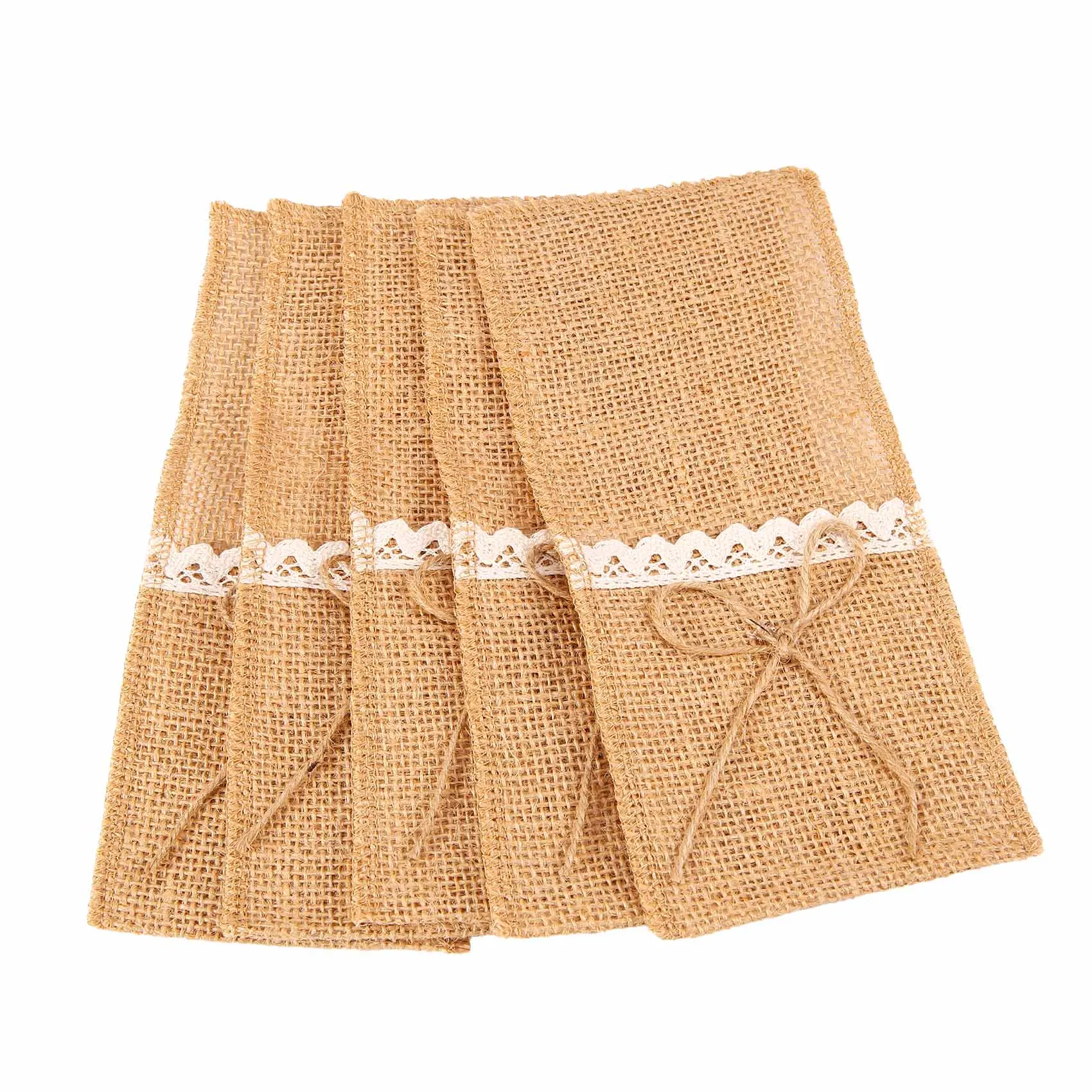 

A59T 20PCS Country Wedding Table Silverware Holder Natural Burlap Cutlery Pockets Fork Pockets Rustic Wedding Decoration