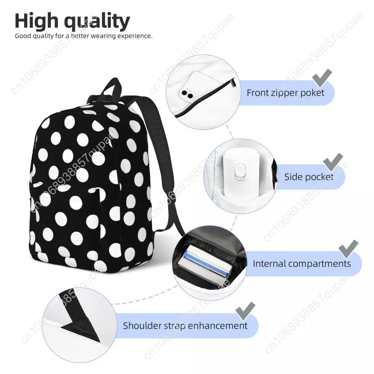 Cute Polka Dot Backpack for Boy Girl Kids Student School Bookbag Daypack Preschool Kindergarten Bag Hiking