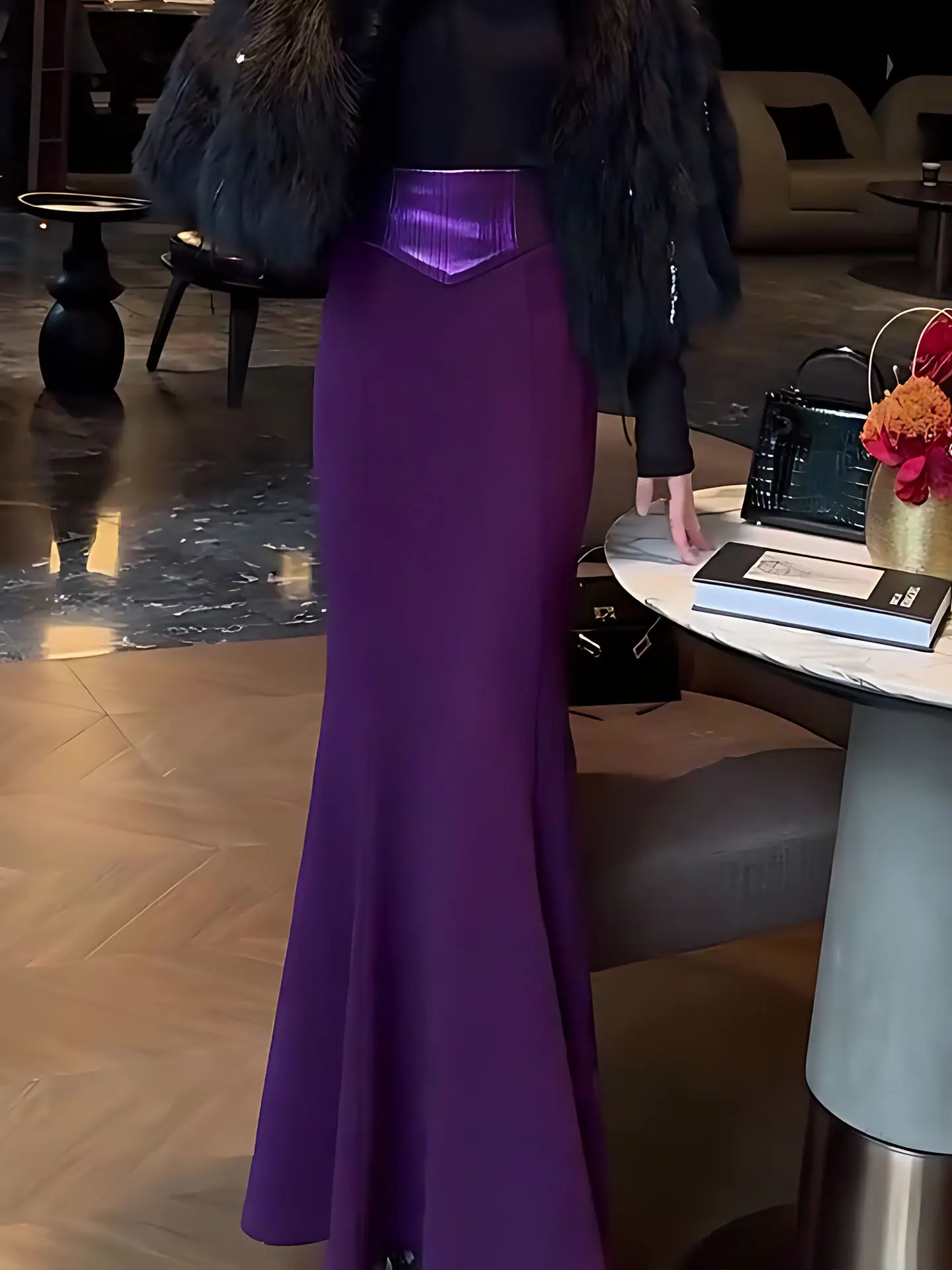 

Элегантная фиолетовая юбка-русалка с завышенной талией, облегающая, для женщин, модная, весна-осень, универсальная, длинная юбка