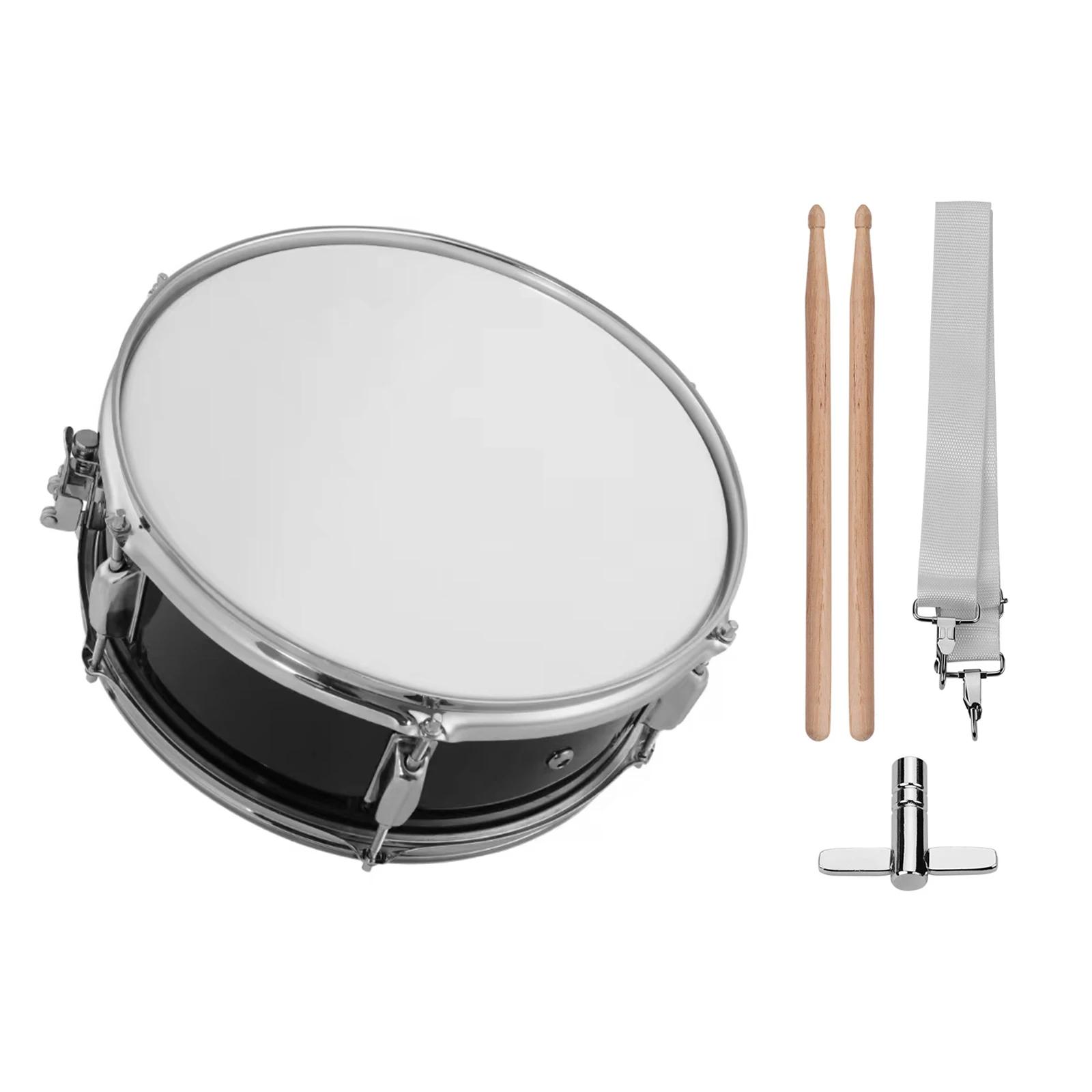 Portable 12inch Marching Snare Drum Set, Includes Drumsticks, Shoulder Strap and Drum Key, Percussion Instrument for Students