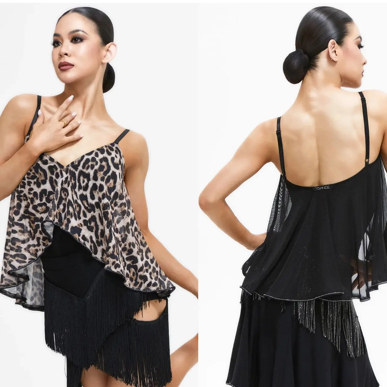 Neue Latin Dance Kostüme Für Frauen Strap Leopard Print Top Rock Chacha Tango Samba Dance Weibliche Praxis Ausbildung Tragen DQL12377