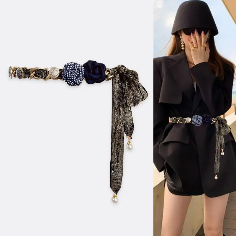 

Retro Camellia Women Waist chain Suit Tied Scarf Women Waistband Fashion Dress Coat Belt for Ladies