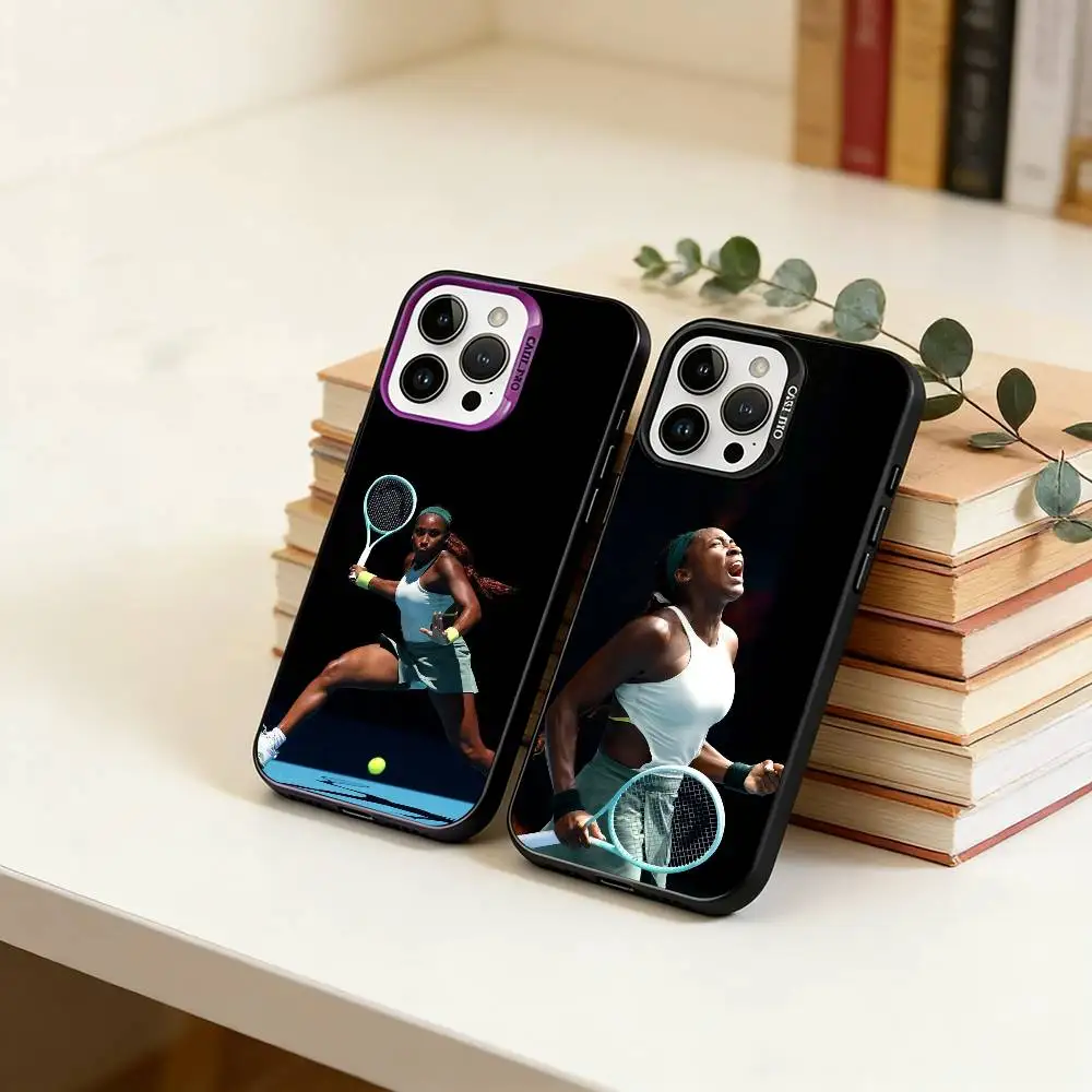 

C-Coco Gauff Phone Case For iPhone 17,16,15,14,13,12,11 Plus,Pro Max,XS,Colored Silver Plated Inside Cover