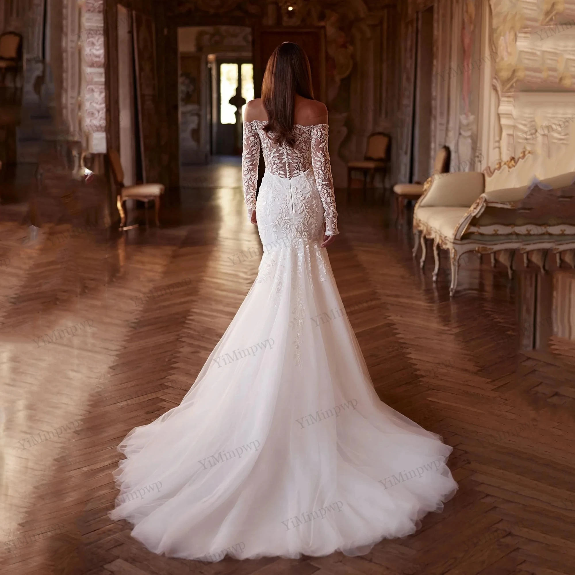 Роскошные свадебные платья с открытыми плечами, аппликация из бисера, платья невесты-русалки для женщин, платья с длинными рукавами, Vestidos de Novia 2026, по индивидуальному заказу