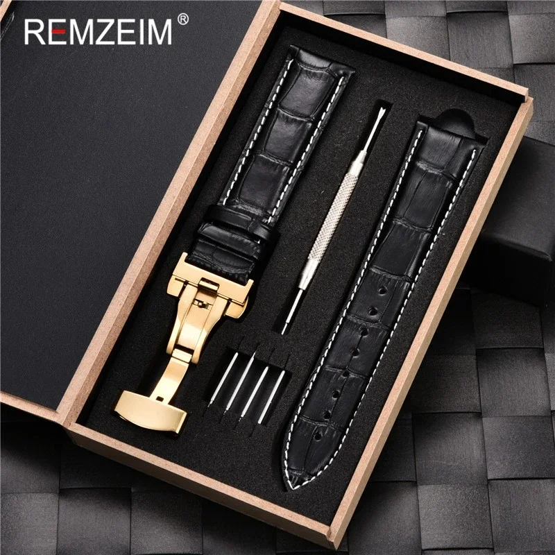 REMZEIM kordonlu saat 16 17 18 19 20 21 22 23 24mm buzağı hakiki deri kayış Watchband kutusu ile saat kayışı izle aksesuarları