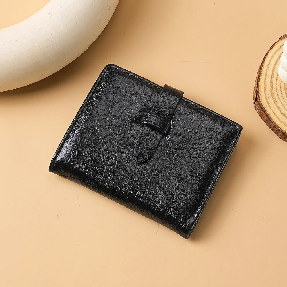 Portable PU Leather Women's Purse Solid Color Large Capacity Leather Purse Folding Design Pull-out Design Short Wallet for Women