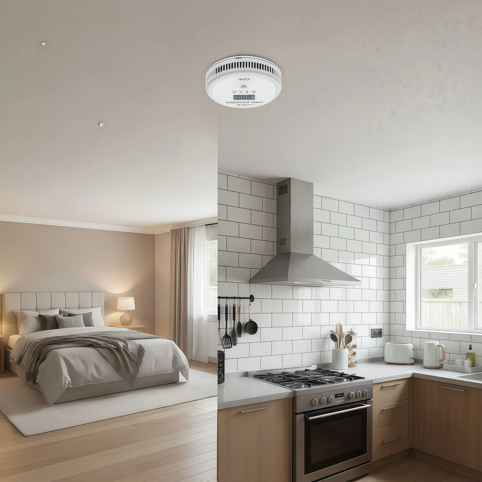 DFA 2 in 1 Standalone Smart Co & Smoke Detector Alarm Carbon Monoxide Parlor Room Kitchen Shop Fire 85 dB Sound Sensor Alert