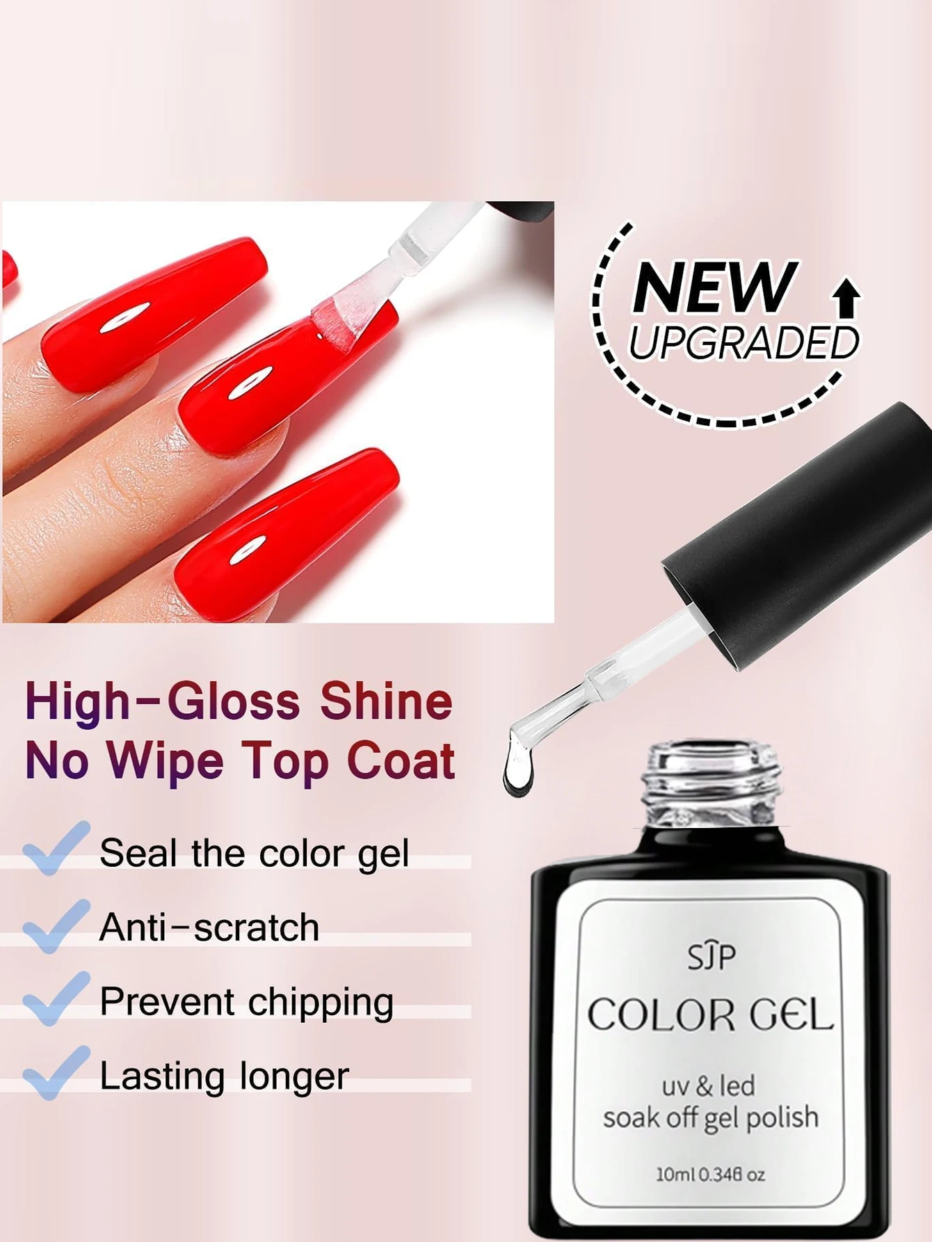 Gel-Nagellack-Grundlack- und Decklack-Set, 2 x 0,34 Unzen, Soak Off UV-LED-Gel-Nagellack, Lack-Maniküre-Set, glänzend, glänzend, langlebig