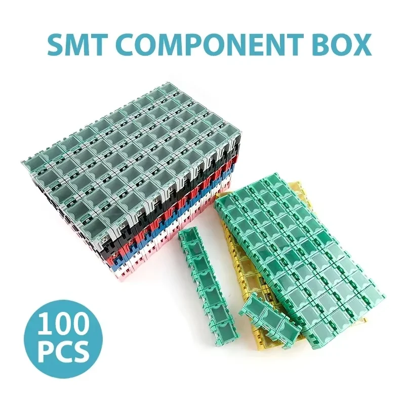 100pcs SMT Component Box SMD Storage Box PCB Component Organizer Portable Container Electronic Case Kit (Random Color)