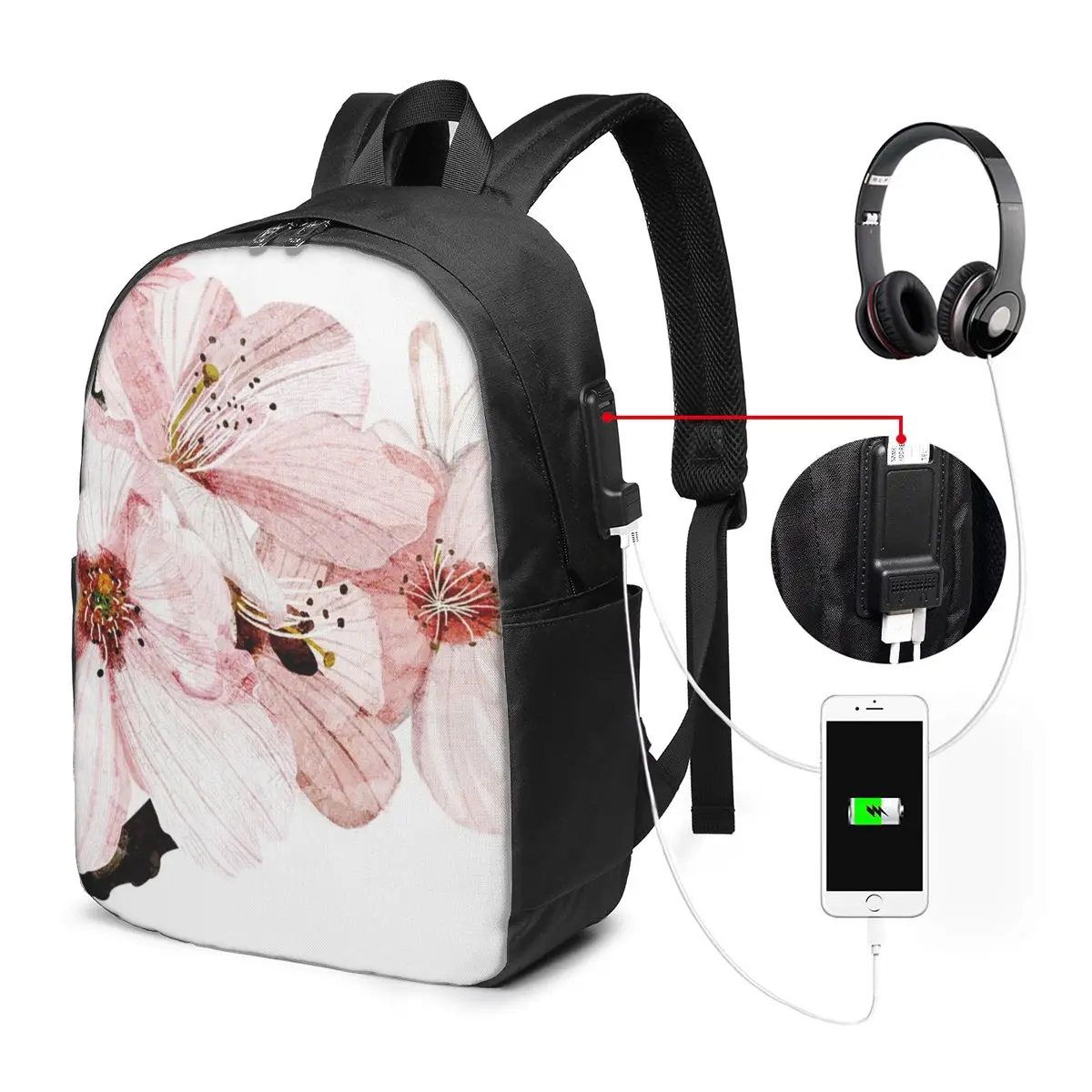 Pink Pink Cherry Blossom Print Backpack Travel Notebook Bag Computer College Student School Bag Laptop Shoulder Bags for Men Women - Aliexpress Deal