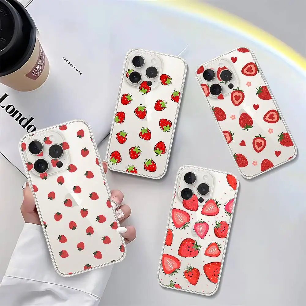 

Peach Strawberry Phone Case Soft Transparent Case For IPhone 17 16 15 14 13 12 11 Pro Max Mini Plus Shockproof Cover Case