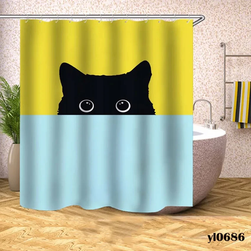 Cartoon Animals Shower Curtains Dogs Cats Waterproof Bath Curtains For Bathroom Bathtub Large Wide Bathing Cover Rideau De Bain