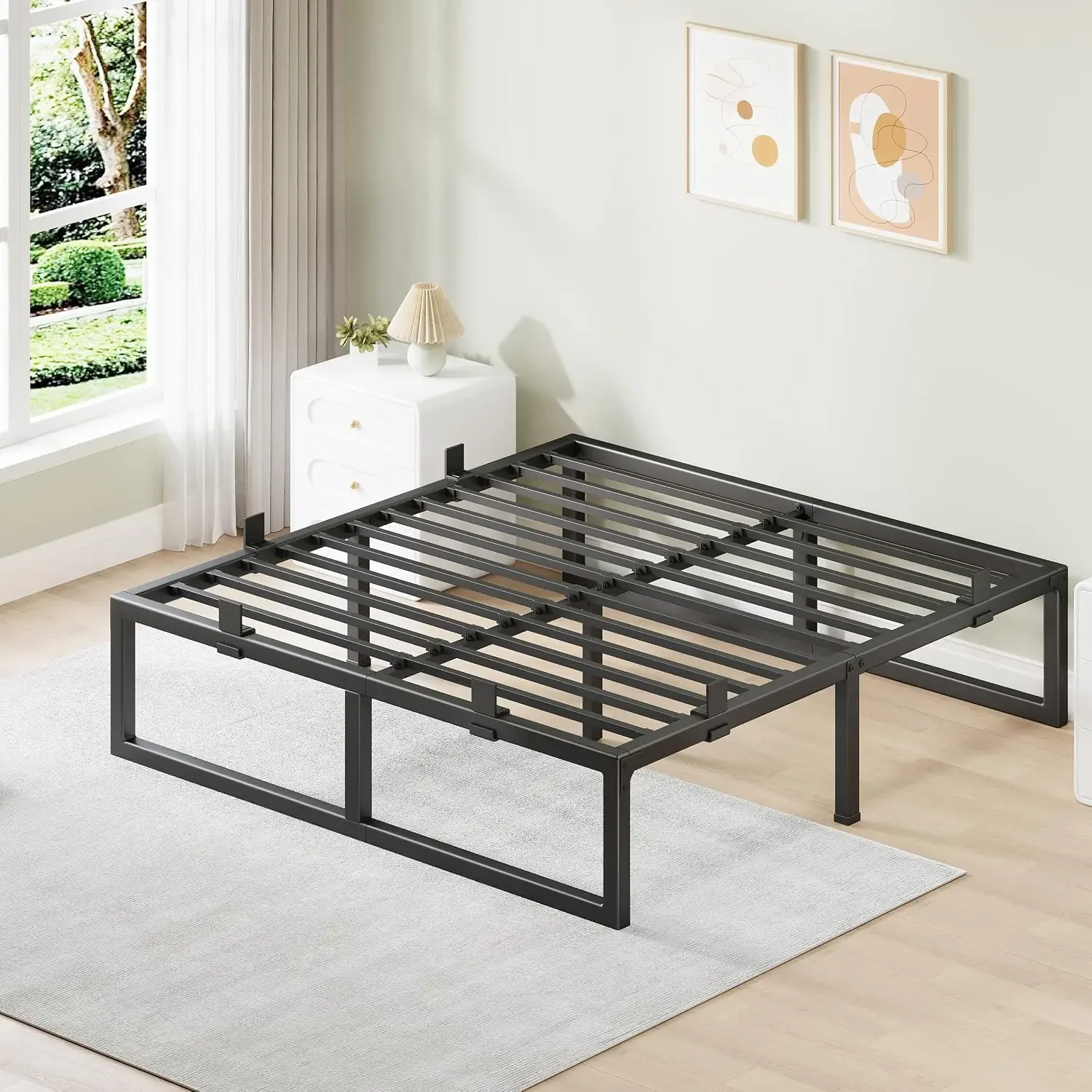 Queen Bed Frame, 14 Inch Metal Platform Bed Frames with Squeak Free U-Slot Design, 6 Non-Slip Guards, 3500lbs Heavy Duty Steel