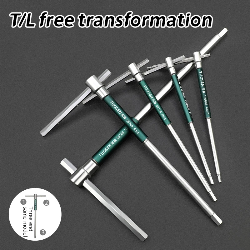 Llave Torx en T de 2/2.5/3/4/5/6/8/10mm, destornillador hexagonal tipo Allen, herramienta manual cromada en forma de T, llave de vaso T extendida