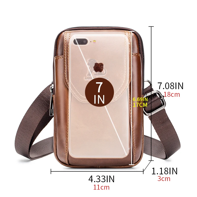 Genuine leather mobile phone bag, men\'s cowhide waist bag with hook and wear-resistant diagonal collapse, one shoulder small bag