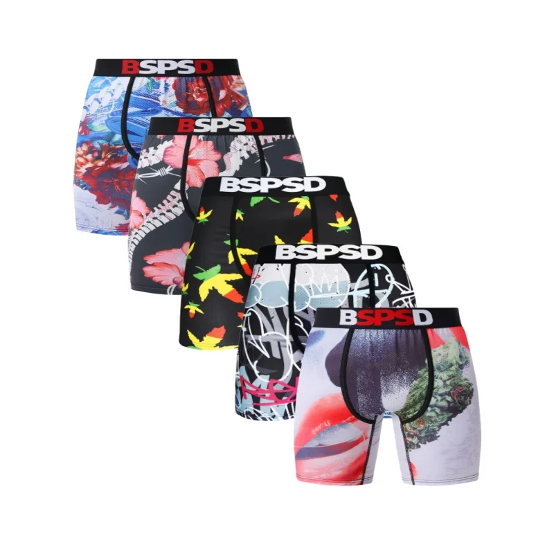 

5Pcs Sexy Men Underwear Breathable Boxer Shorts Cueca Print Panties Lingerie Underpants Boxershorts Plus Size Boxer Briefs Trunk