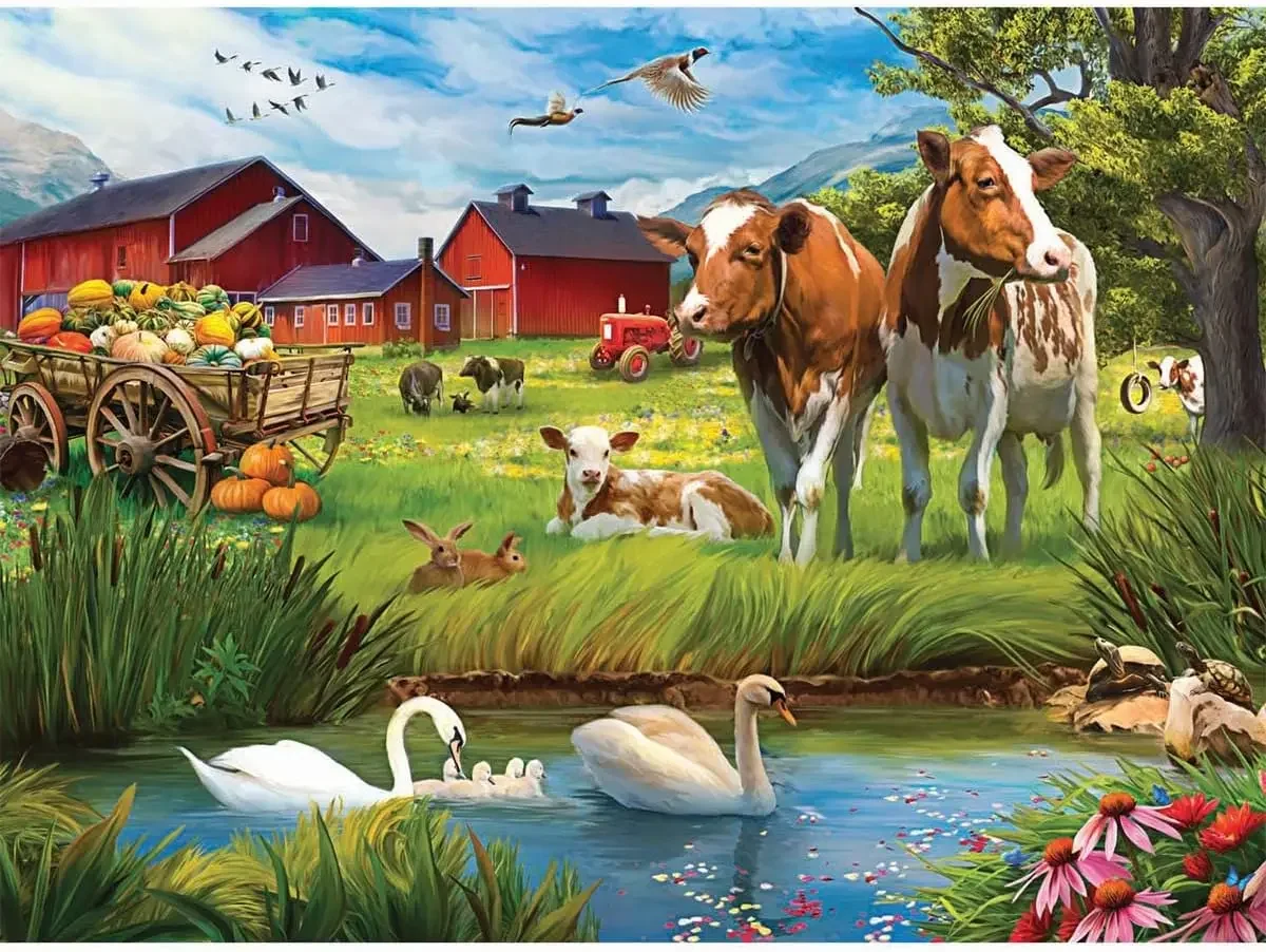 

Bull Adults Wooden Puzzle Riverside Farm Landscape Relaxing Challenge Premium Quality Jigsaw Puzzle Perfect Holiday Gifts