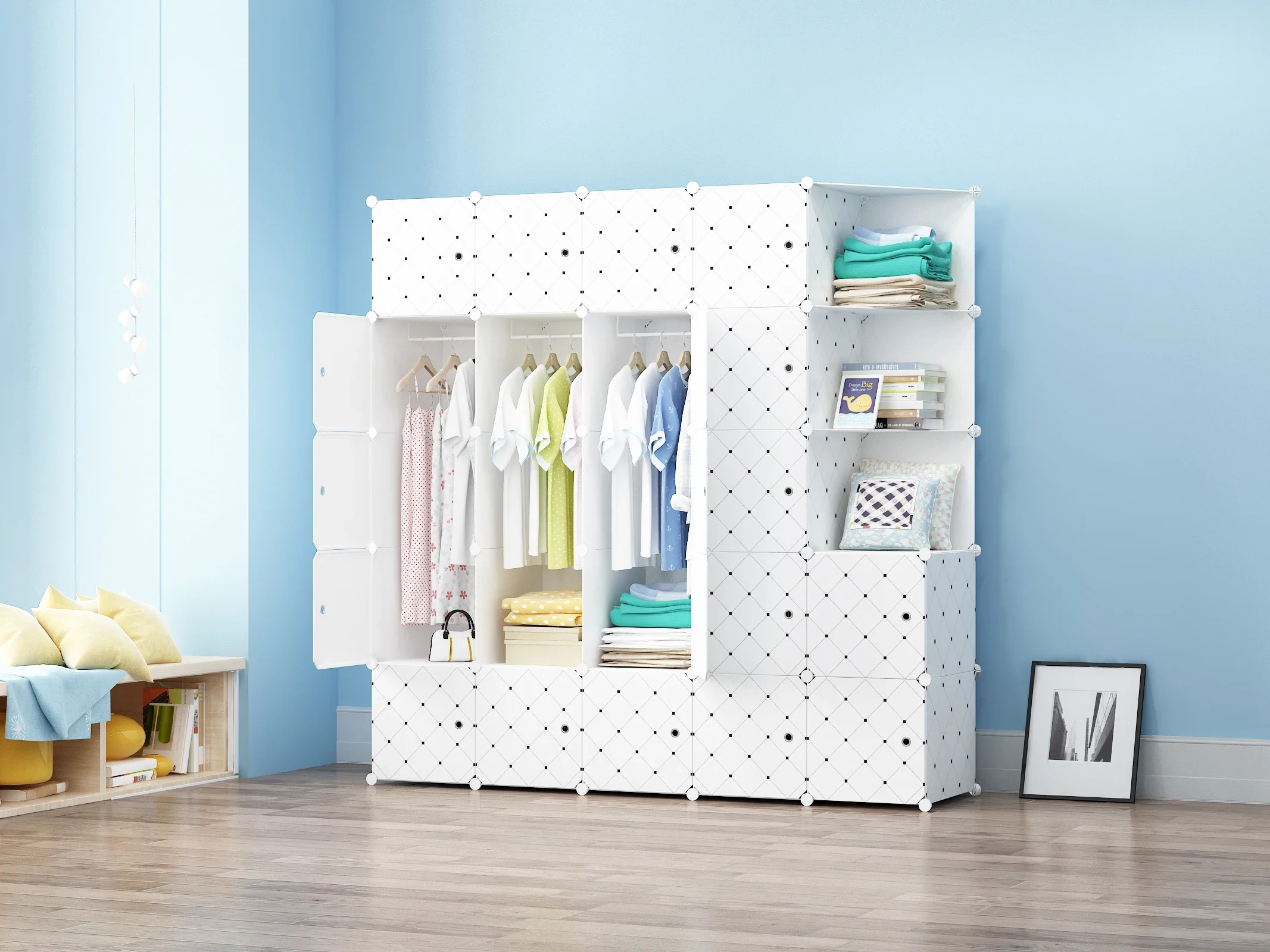 

'black and white 20 cube storage plastic foldable wardrobe