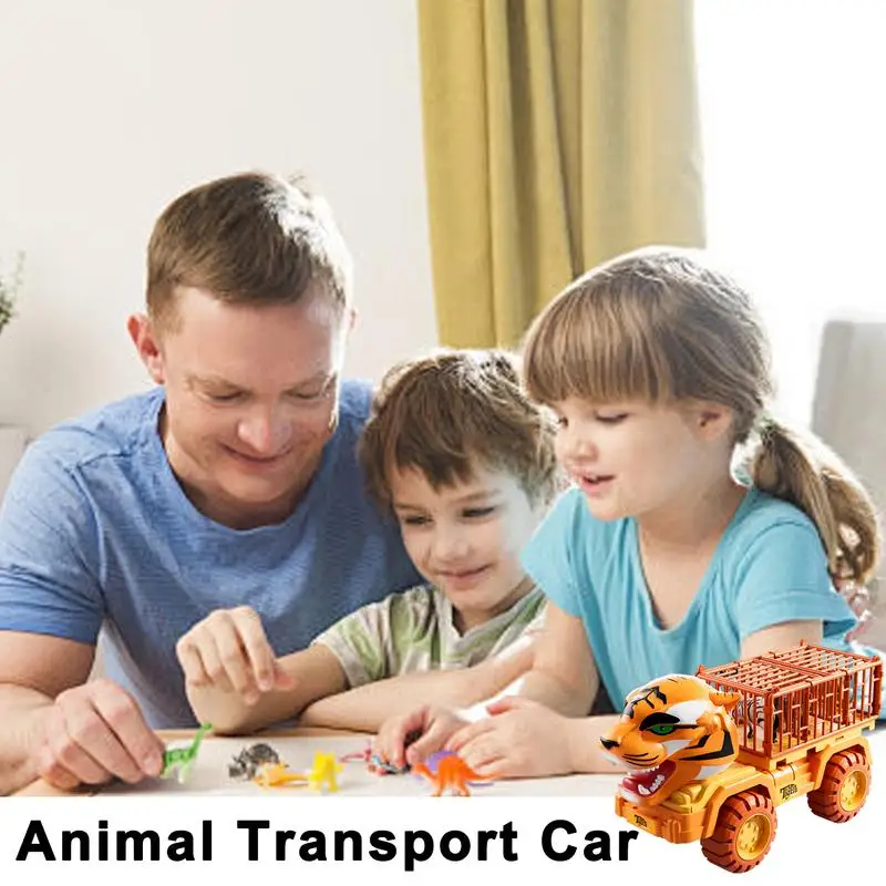 Animal Truck Set Cute Cartoon Tiger Vehicles Pull Back Car Toy Transport Truck Toys For Kids Children Educational Vehicle Toy