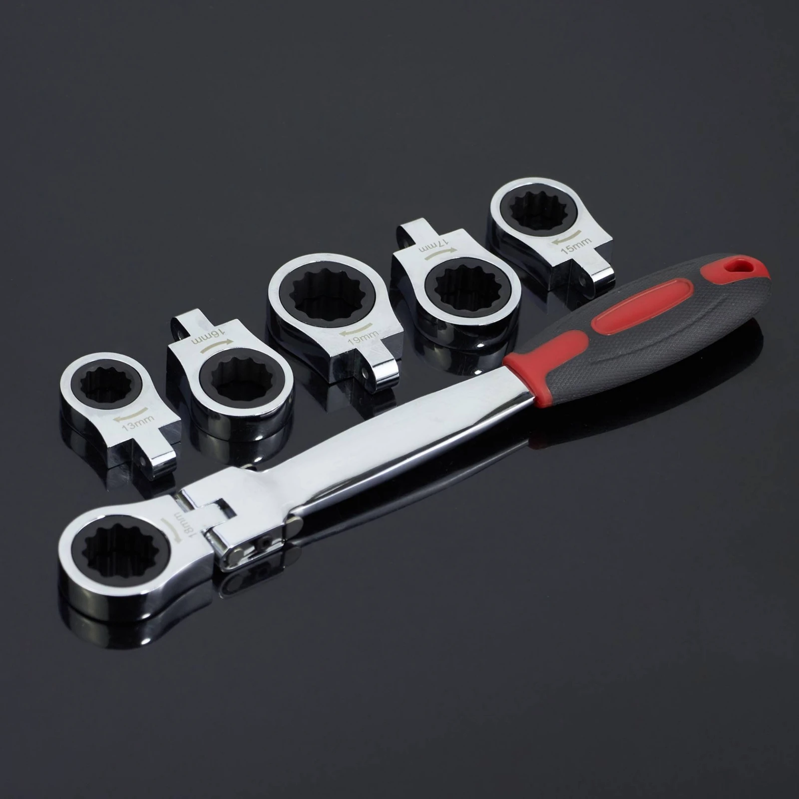 13 Pieces Interchangeable-Head Ratchet Wrench Set Molded Slots 13-Piece Ratchet Wrench Set Repair Kit Circular Openings