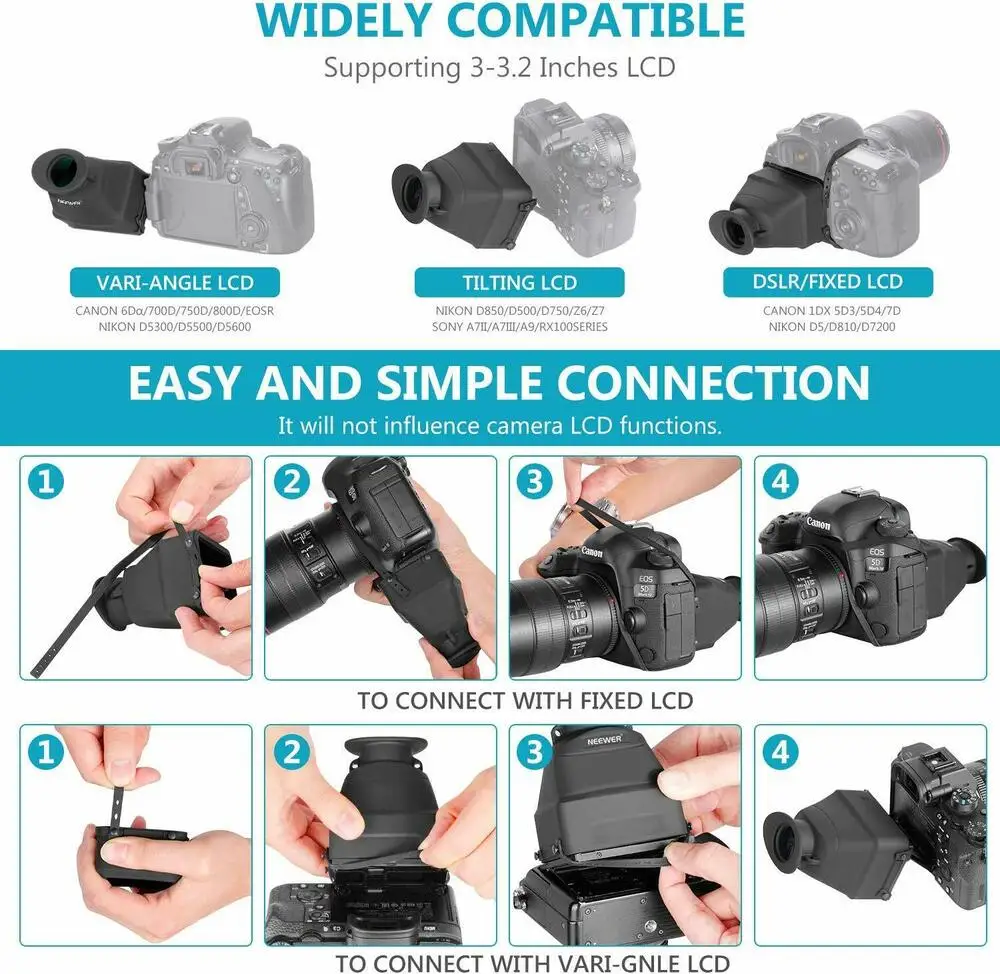 GGS 마그네틱 카메라 광학 뷰파인더, 랜야드 장착, 캐논 니콘 카메라용, 풀 스크린 쉐이딩, 3-3.2 인치 LCD, S8 3X