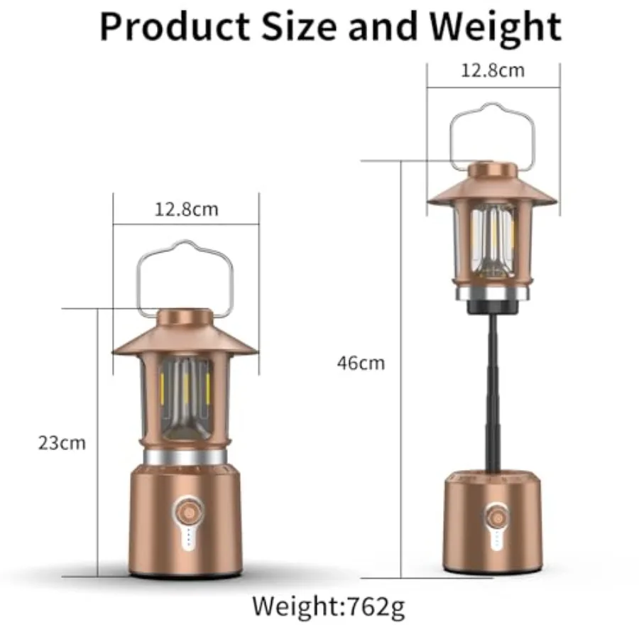 LED Camping Lantern, 8000mAh Telescopic Vintage Rechargeable Lantern, Dual Light Source and 3 Light Modes 2000K-6500K,360° Ligh