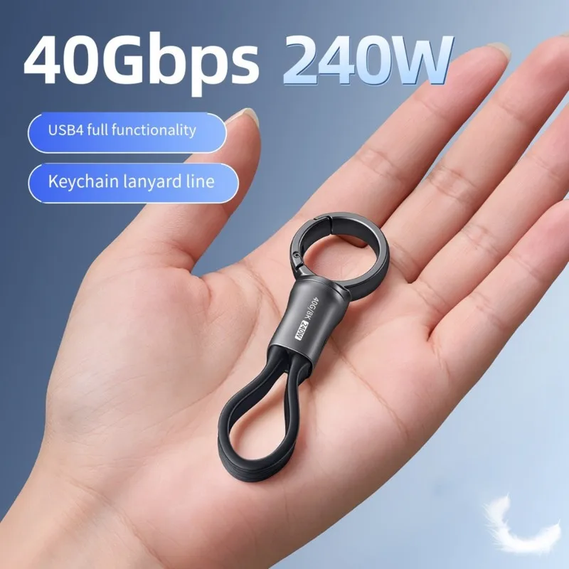 A24U Keychain Portable Hanging Rope Data Cable USB4 Full Function Pd240w Fast Charging Dual Head Type-C Port Charging Cable