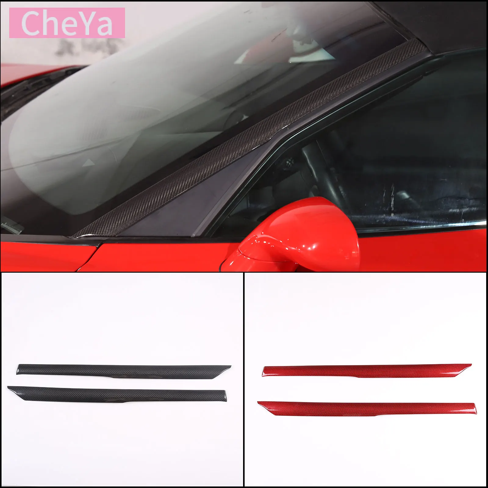 cheya Real Carbon Fiber Car Front A-pillar Panel Decorative Cover for Chevrolet Corvette C6 2005-2013  Exterior Accessories 2Pcs