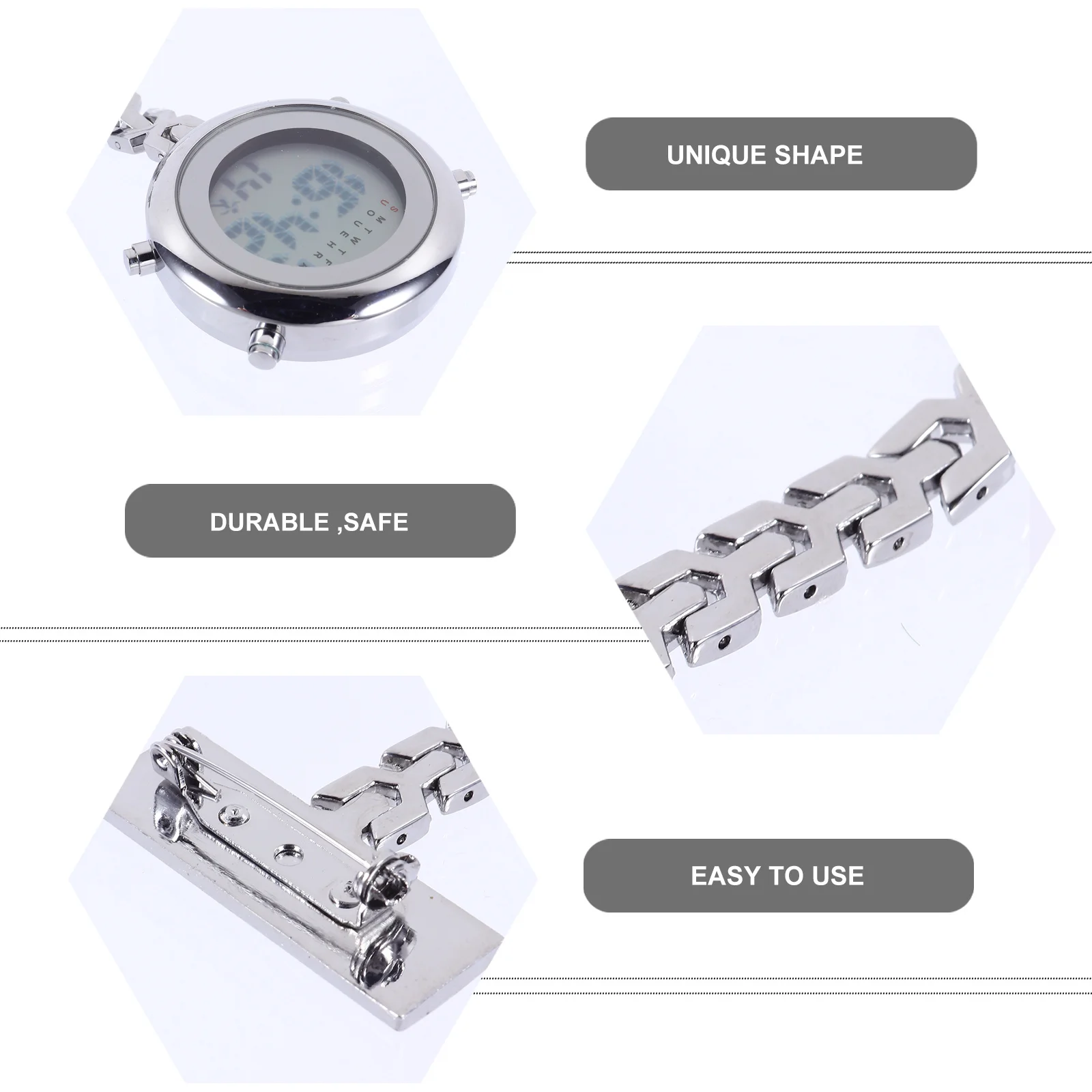 

Hanging Fob Nurse Watch Electronic Digital Sturdy Transparent Glass Comfortable Dust-Free Portable Nurse Lapel Pin Watch