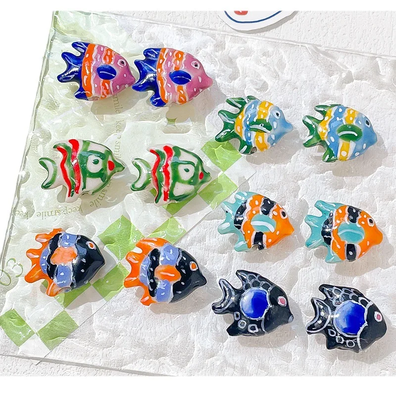 

5pcs 18x23mm Colorful deep-sea fish ceramic tropical fish beads DIY handmade jewelry bracelet necklace bead accessories