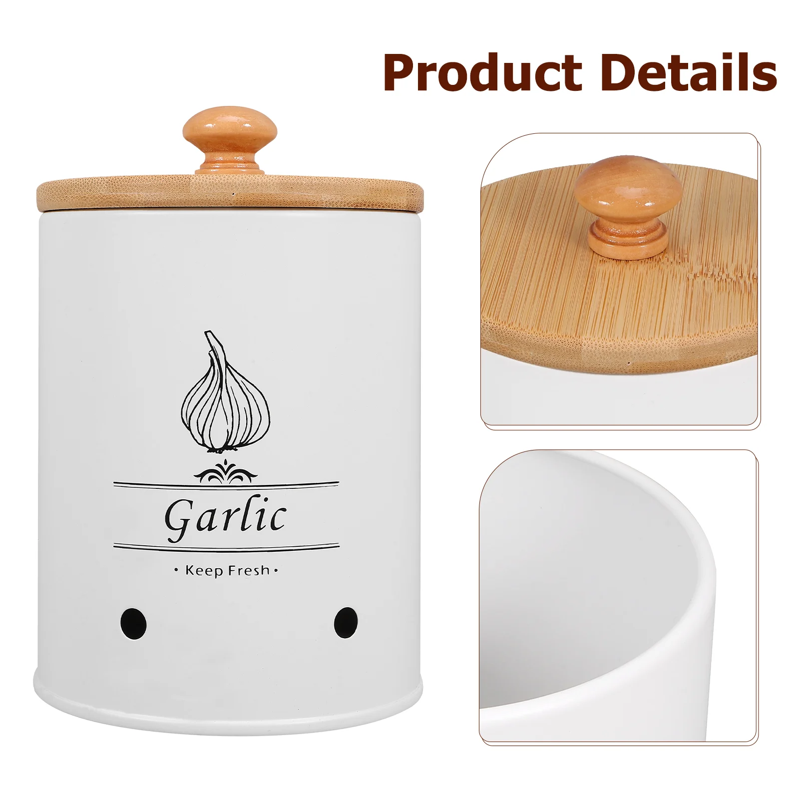 Storage Jar Garlic Container Ginger Holder with Lid Crisper Kitchen Accessory Pot Bamboo Beans