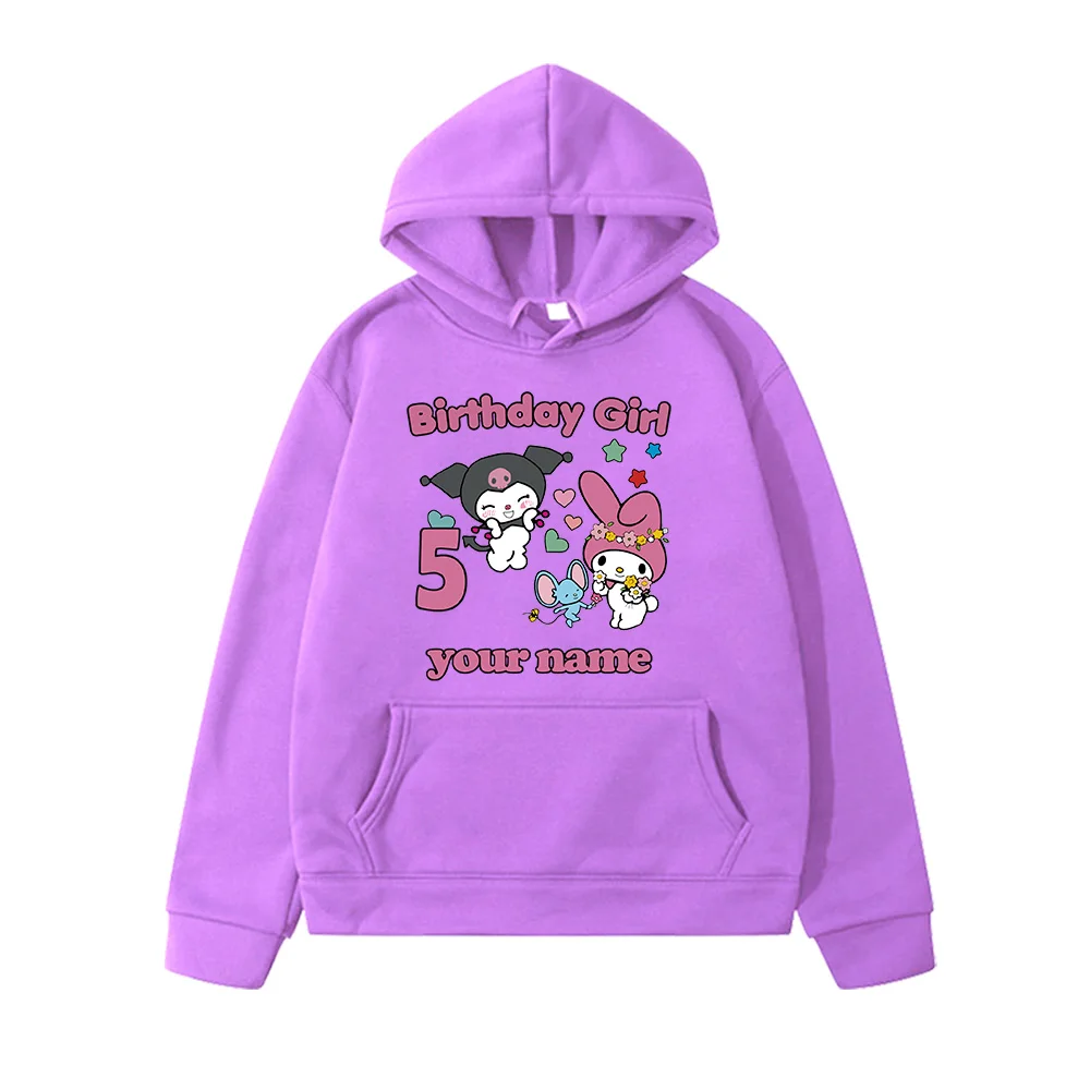 My Melody Kuromi Cartoon Children's Clothing Cute Birthday Girls DIY Print Pullovers Boys Girls Hoodies Creative New Sweatshirts