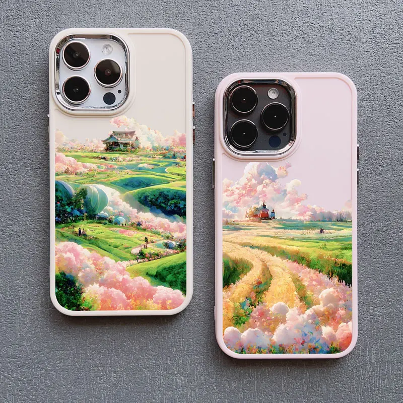 Flower Field Cloud Scenery Phone Case For iphone 15 14 Plus Pro Max 11 12 13 Pro Max 7 8 Plus X XR XS Shockproof Silicone Funda