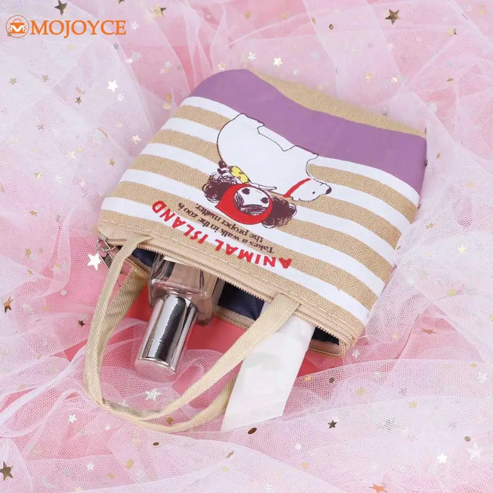 Women's Canvas Storage Bag Cartoon Pattern Mini Armpit Purse Large Cpacity Shopper Handbag Cute Wallet Vintage Small Grocery Bag