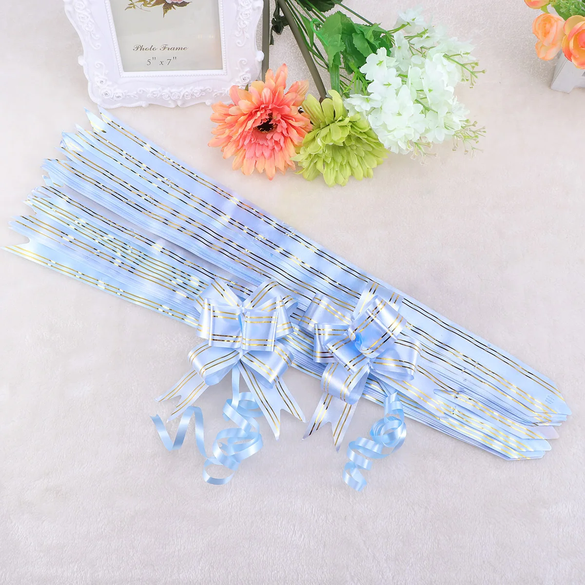 

20pcs Pull Bows String Bows For Wedding Car Decoration Gift Wrapping Christmas Wine Bottle Golden Side Design White