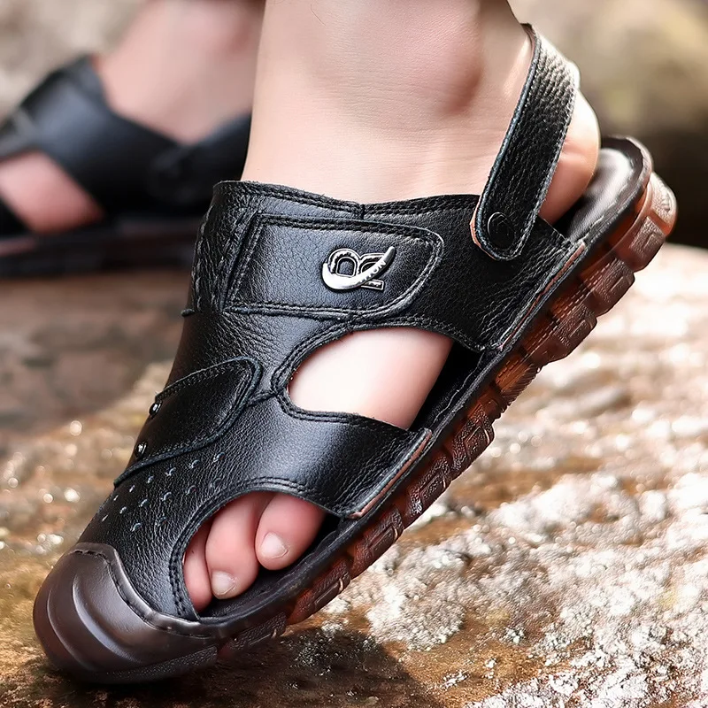 

Sandals men's leather sandals men's summer new casual leather beef tendon soft bottom stitching Baotou