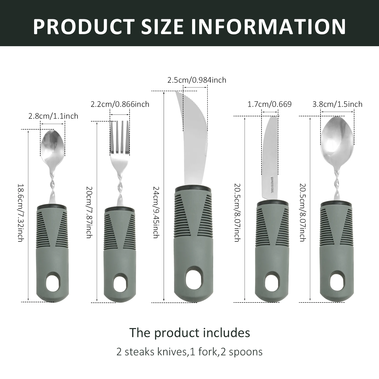 Adaptive Utensils Set Stainless Steel Bendable Cutlery Set for Hand Tremors Elderly, Arthritis,Parkinsons-Built Up Utensils