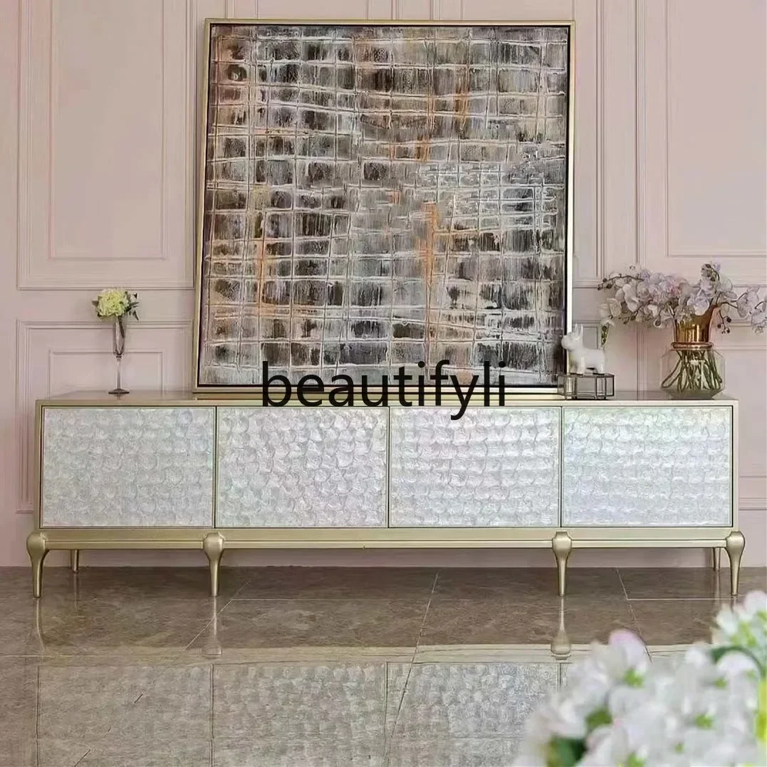178CC Modern light luxury shell TV cabinet coffee table combination living room champagne locker customization
