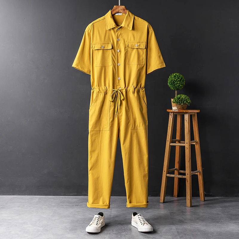 

Молодежный мужской комбинезон в стиле хип-хоп, тонкий, желтый, из девяти частей, свободного кроя, летний, только для сухой чистки