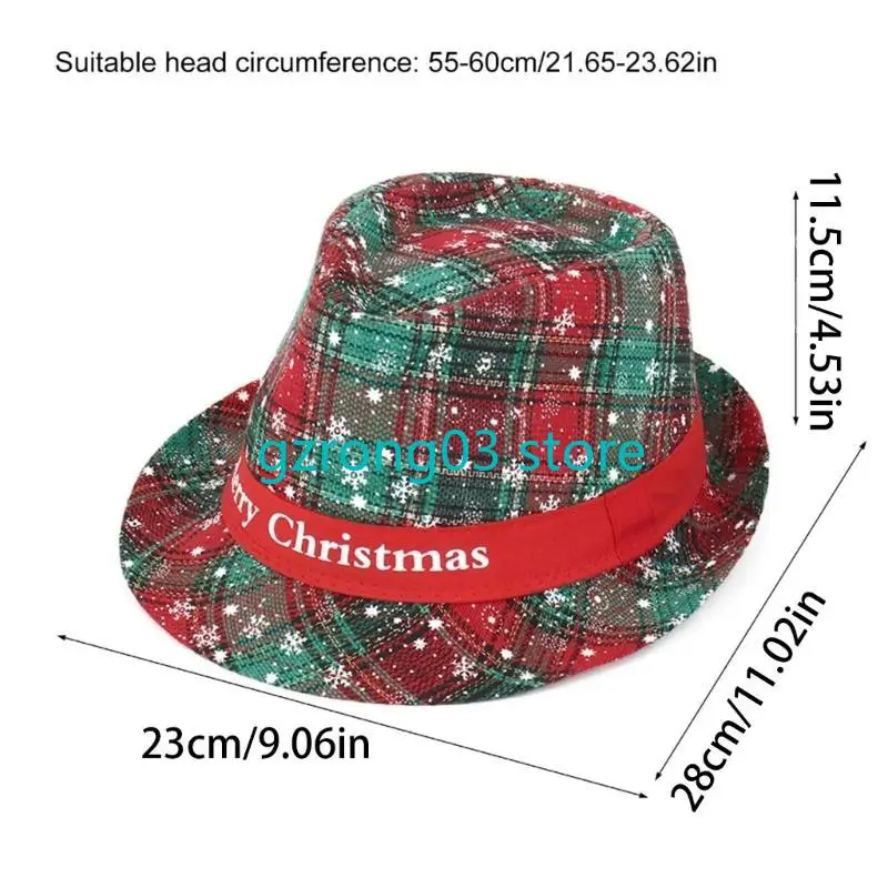 127C Sneeuwvlok Checker Kerstmuts voor toneelvoorstellingen Kerstkostuum Rekwisieten Hoed Festival Jazzy Hoed Vakantieaccessoire