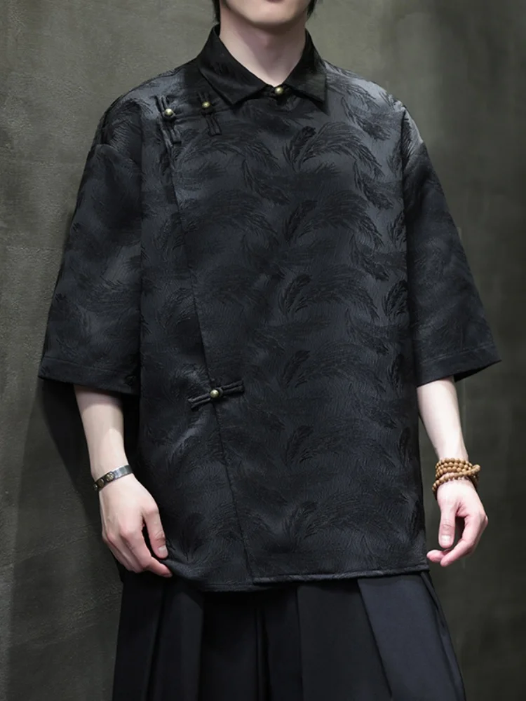 

New Chinese Sle Men's T-irt Copper Button Casual Summer ort Sve Loose Fit Breathable Thin irt Youth Faion Home Wear