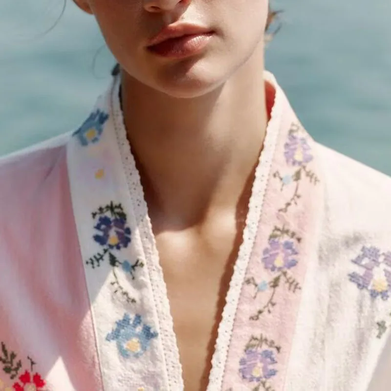 Nouveau femmes décontracté Faion coton brodé Long irt automne 2025 trajet Sle coupe ample régulière Sve longueur longue