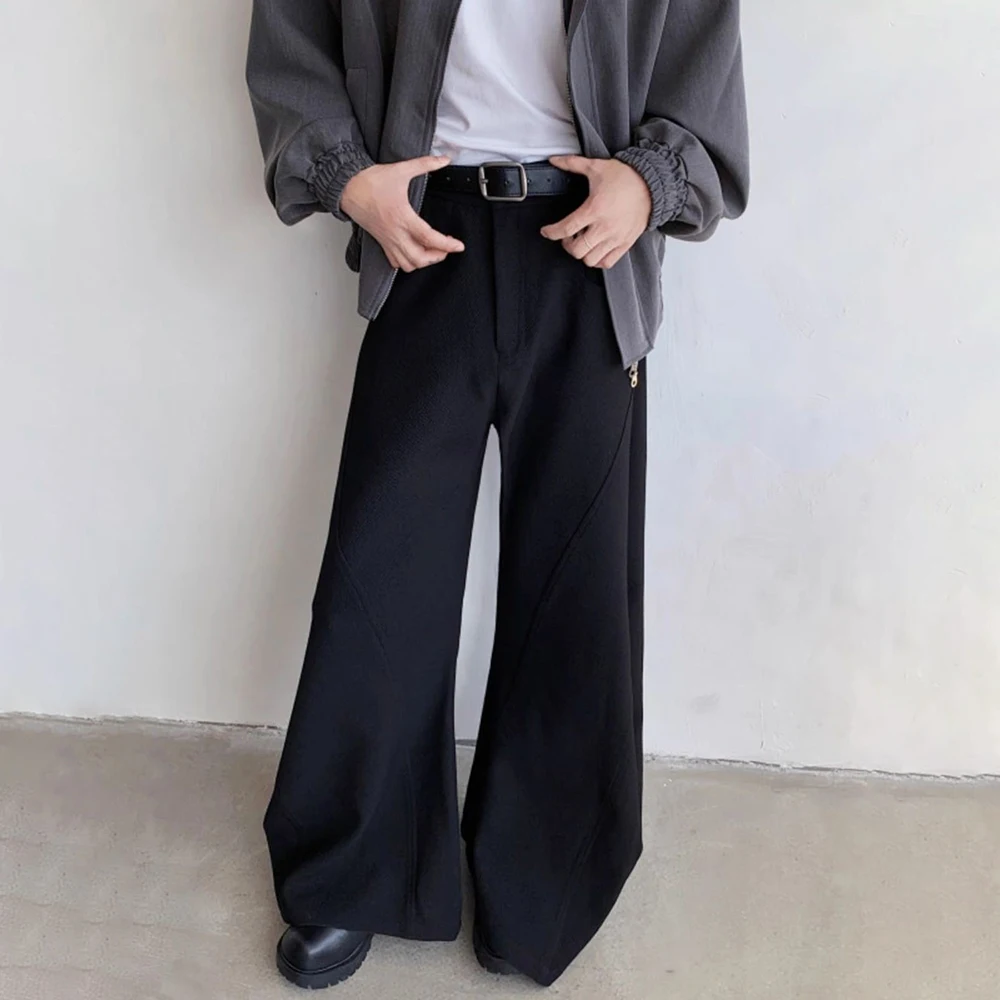 Mens Trousers Zipper Pocket Design Casual Pants Streetwear Fashion Youth Campus Luxury Niche Wide-Leg Pants Men'S Wear 2025 New