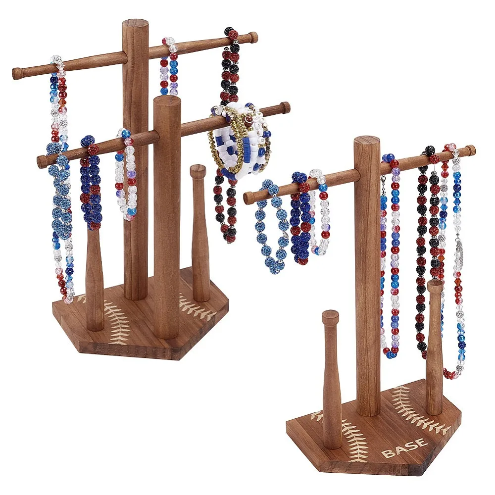 2 Bolsas, 2 Estilos, Soportes de Exhibición de Anillos de Béisbol de Madera, Torre para Anillos, Color Camel, 12.8x17x31.5~31.6cm, 1 Bolsa/Estilo