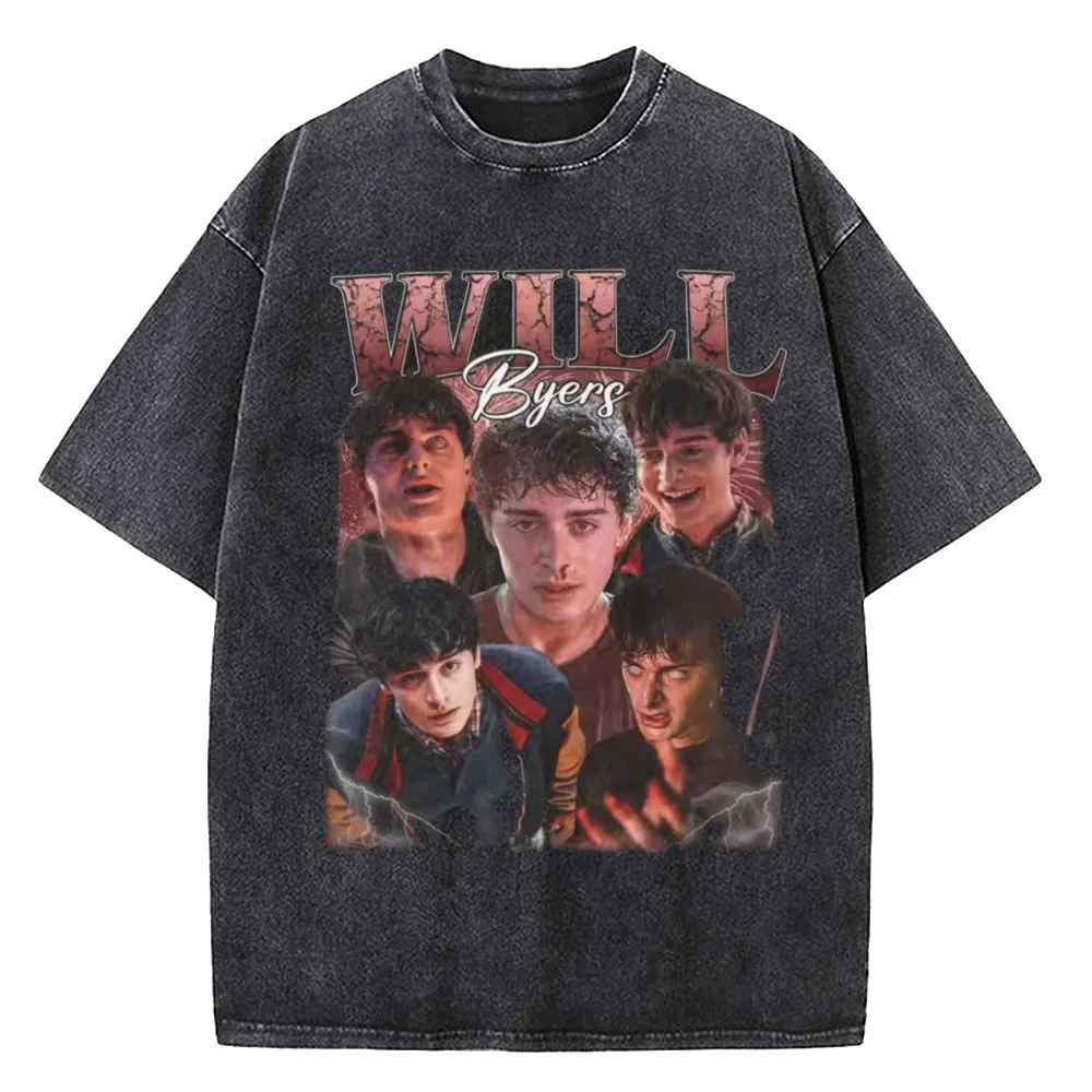 Vintage Washed T Shirt Will Byers Loose T Shirts Men Women TV Show Cartoon Popular Tshirt Summer Aesthetic Print Clothes