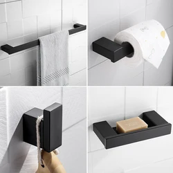 Accesorios de baño de acero inoxidable 304, barra de toalla individual de Metal, jabonera, soporte de papel, gancho para bata, color negro mate