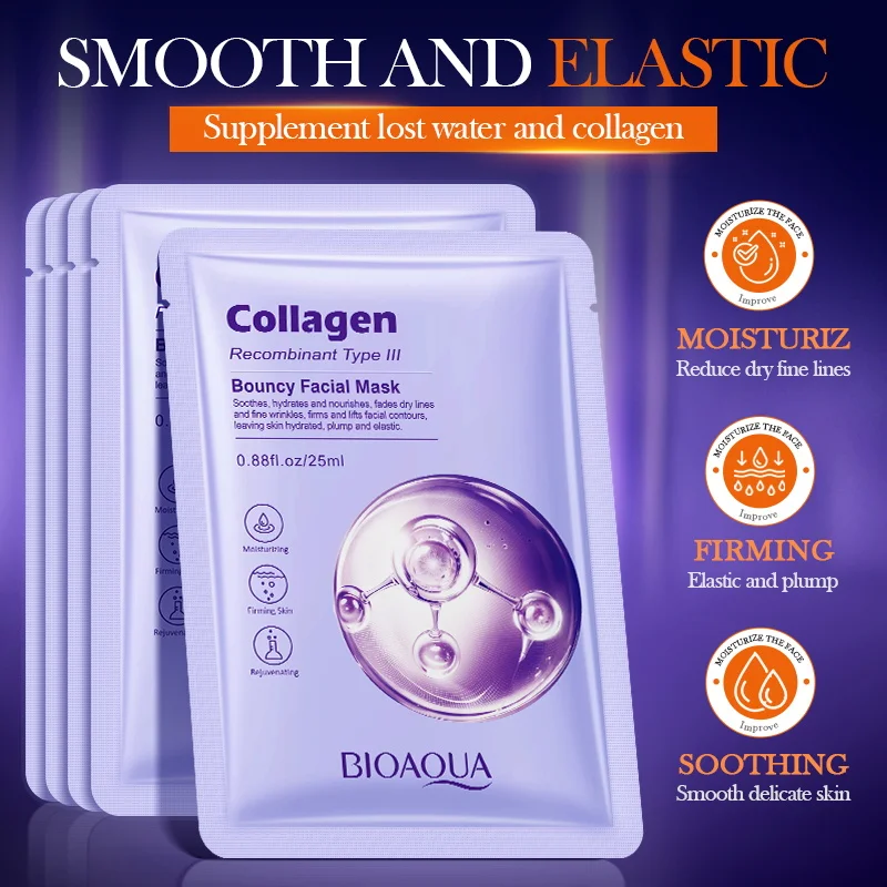 10pcs BIOAQUA Collagen Facial Masks Anti Wrinkles Anit-Aging Moisturizing Whitening Face Mask Facial Skin Care Products view 2