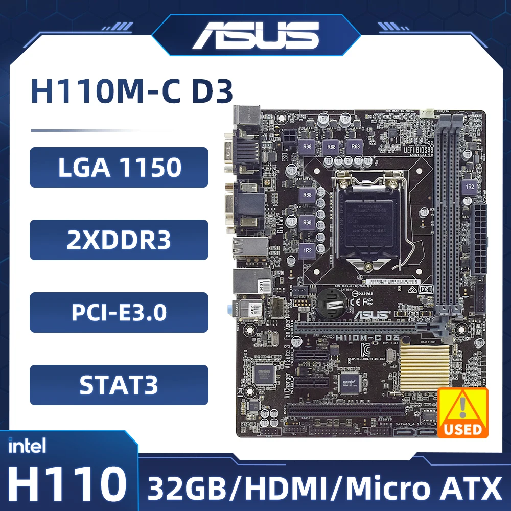 

ASUS H110M-C D3 Motherboard LGA 1151 Motherboard intel H110 DDR3 PCI-E X16 SATA3 USB3.0 Micro ATX support Core i3-6100 cpu